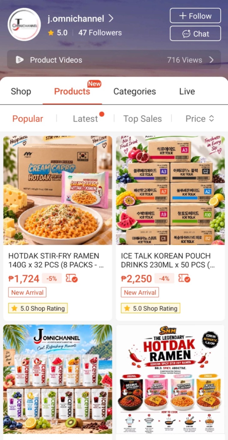 J Omnichannel TikTok Shop storefront screenshot